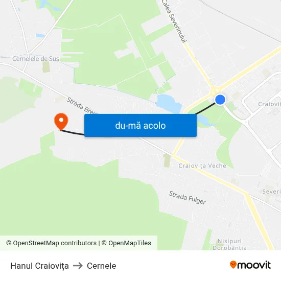 Harta de Hanul Craiovița către Cernele