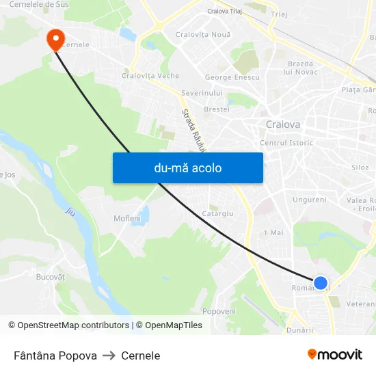 Harta de Fântâna Popova către Cernele