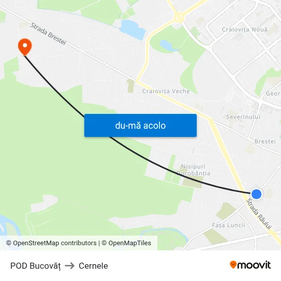 Harta de POD Bucovăț către Cernele