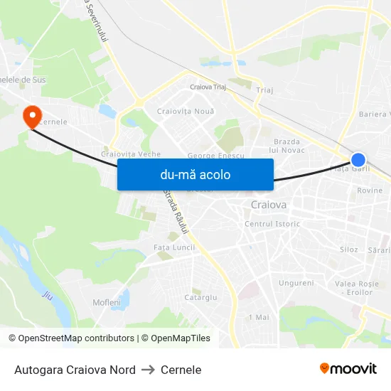 Harta de Autogara Craiova Nord către Cernele
