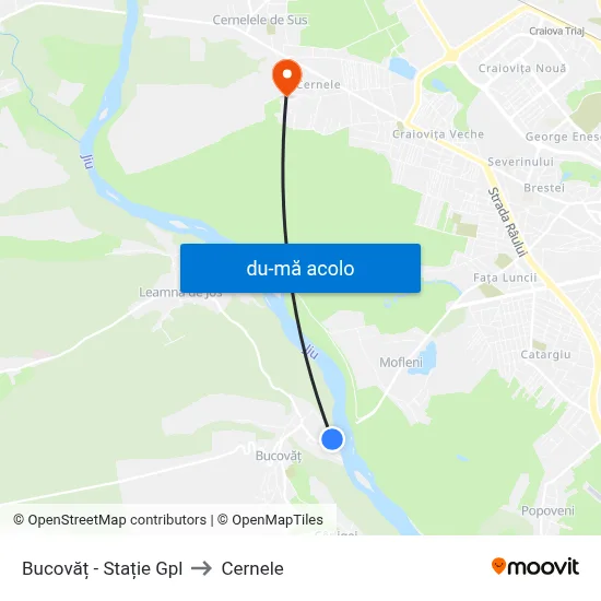 Harta de Bucovăț - Stație Gpl către Cernele