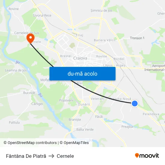 Harta de Fântâna De Piatră către Cernele