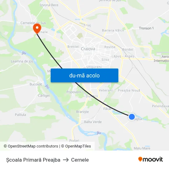 Harta de Școala Primară Preajba către Cernele