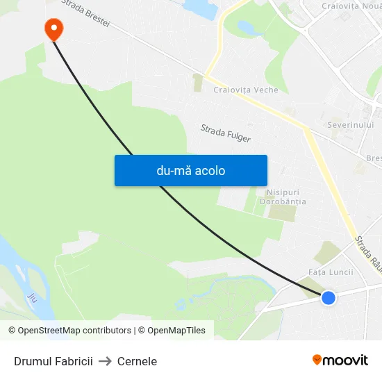 Harta de Drumul Fabricii către Cernele