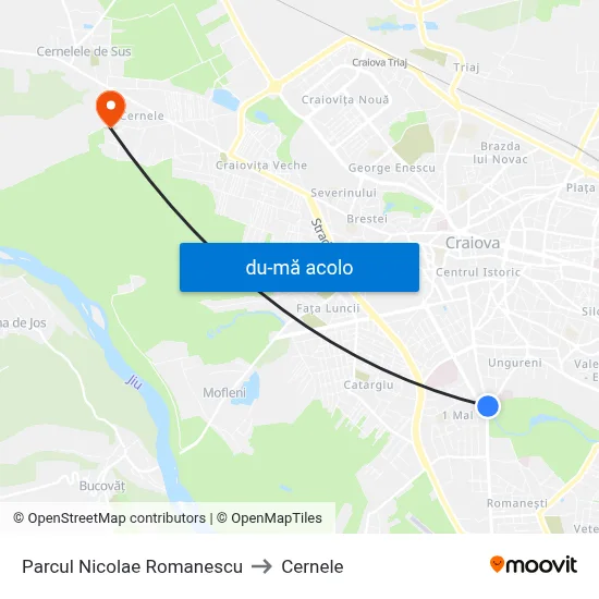Harta de Parcul Nicolae Romanescu către Cernele