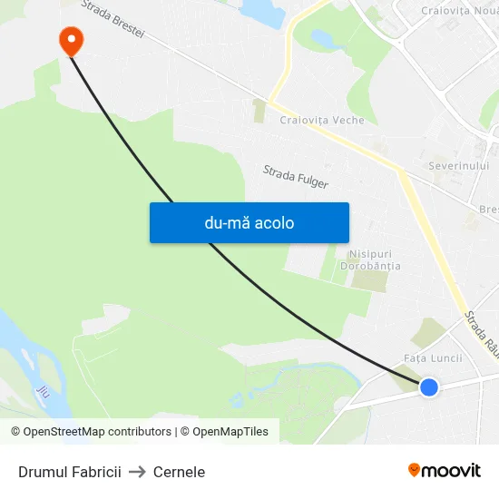 Harta de Drumul Fabricii către Cernele