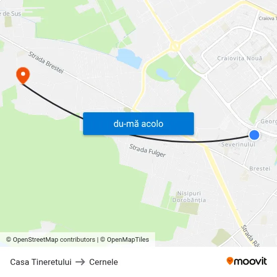 Harta de Casa Tineretului către Cernele