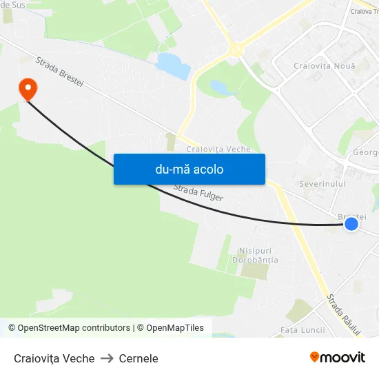 Harta de Craioviţa Veche către Cernele