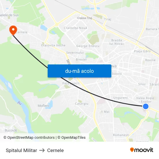 Harta de Spitalul Militar către Cernele