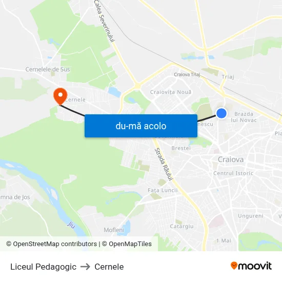 Harta de Liceul Pedagogic către Cernele