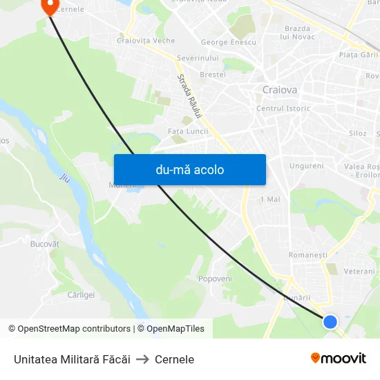 Harta de Unitatea Militară Făcăi către Cernele