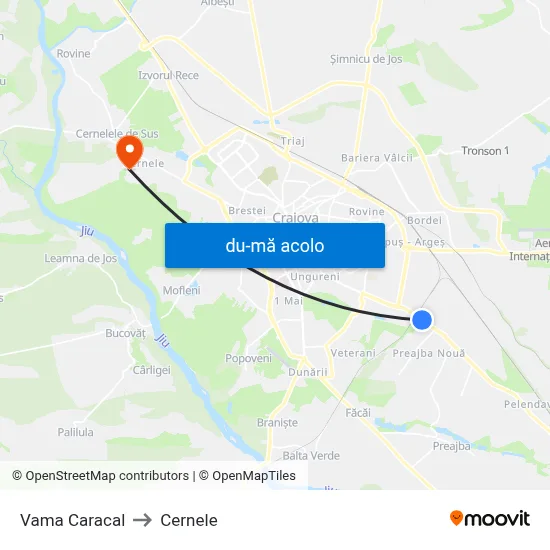 Harta de Vama Caracal către Cernele