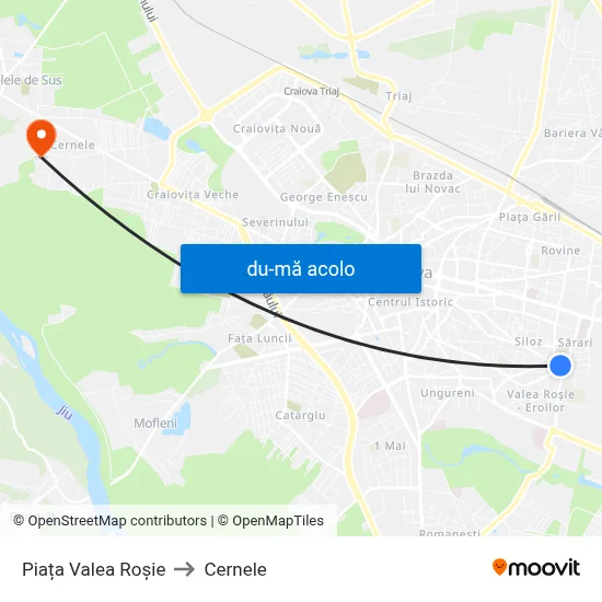 Harta de Piața Valea Roșie către Cernele