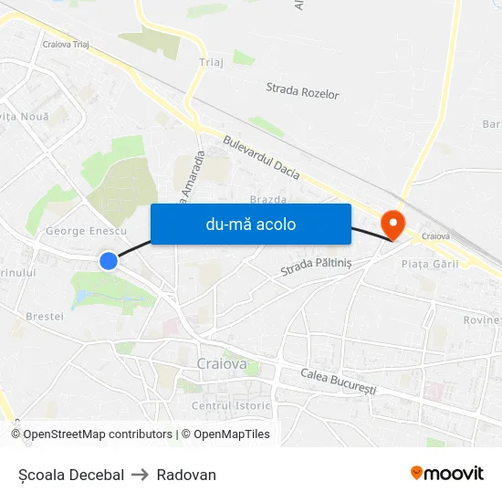 Harta de Școala Decebal către Radovan