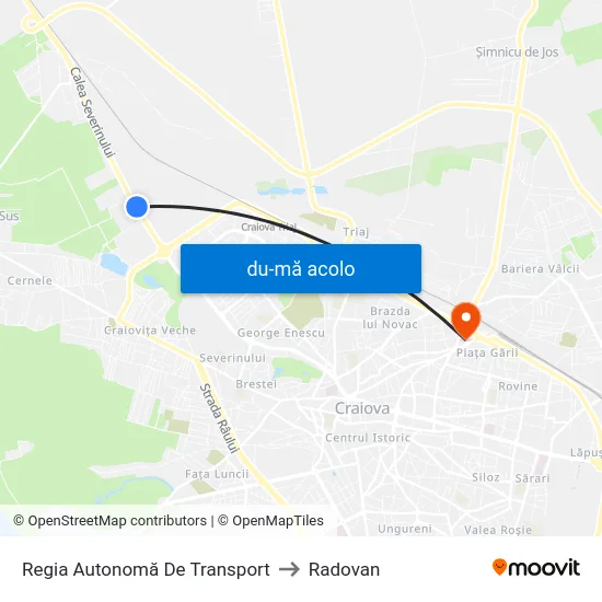 Harta de Regia Autonomă De Transport către Radovan