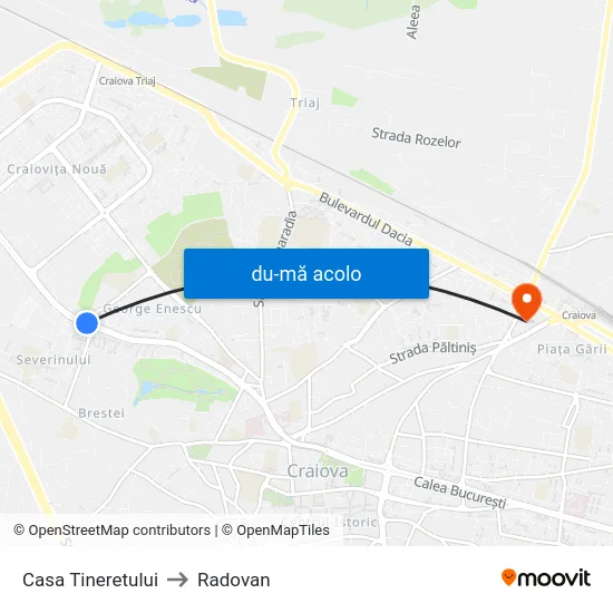Harta de Casa Tineretului către Radovan