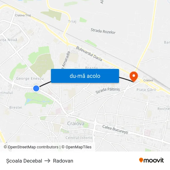 Harta de Școala Decebal către Radovan