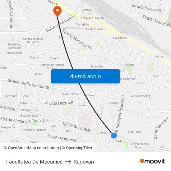 Harta de Facultatea De Mecanică către Radovan