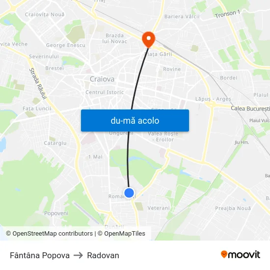 Harta de Fântâna Popova către Radovan