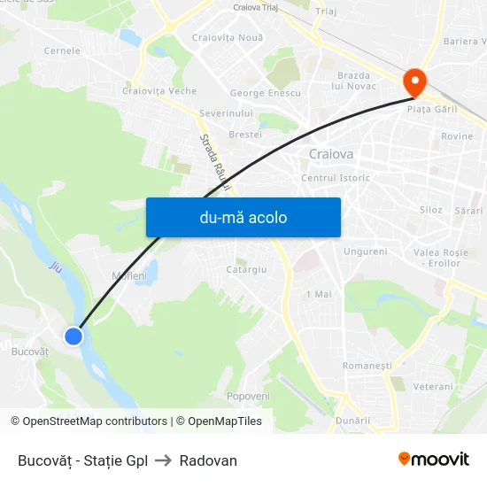 Harta de Bucovăț - Stație Gpl către Radovan