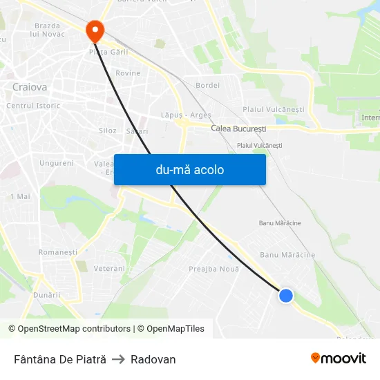 Harta de Fântâna De Piatră către Radovan