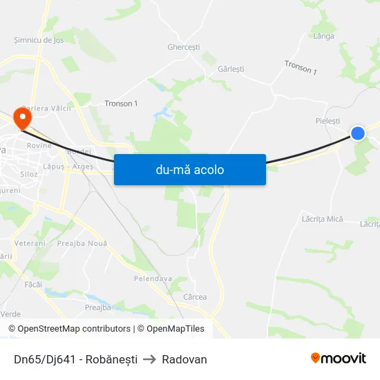 Harta de Dn65/Dj641 - Robănești către Radovan