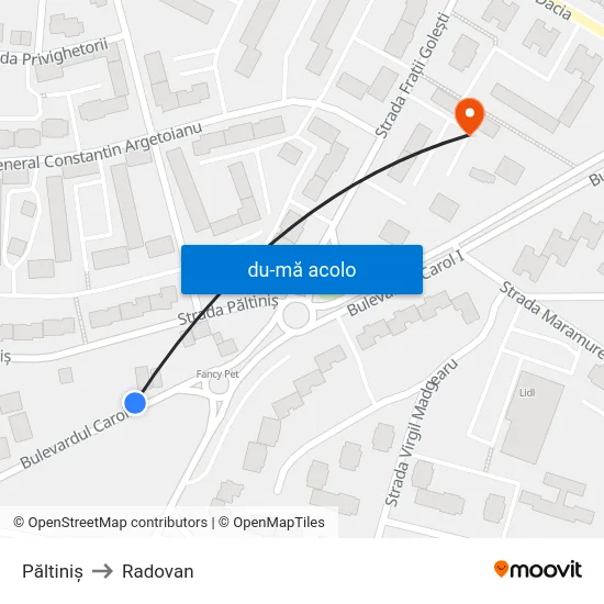 Harta de Păltiniș către Radovan