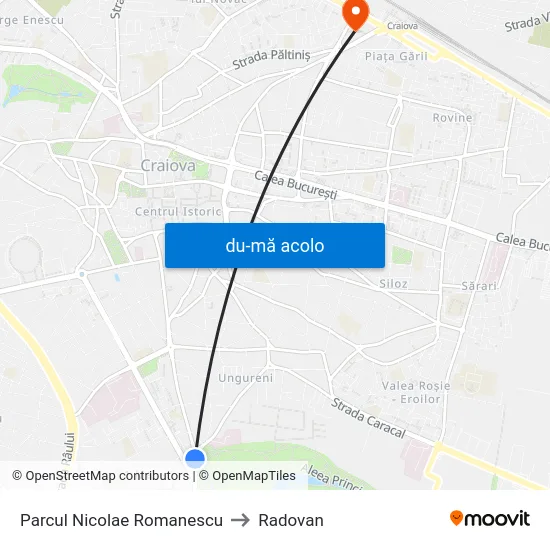 Harta de Parcul Nicolae Romanescu către Radovan