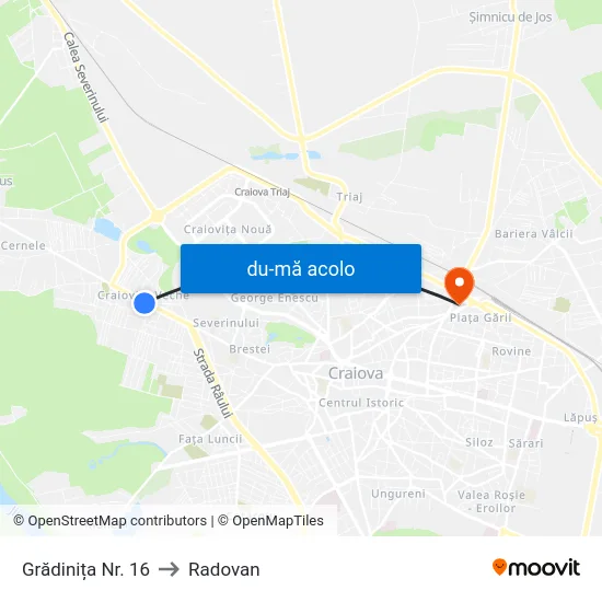 Harta de Grădinița Nr. 16 către Radovan