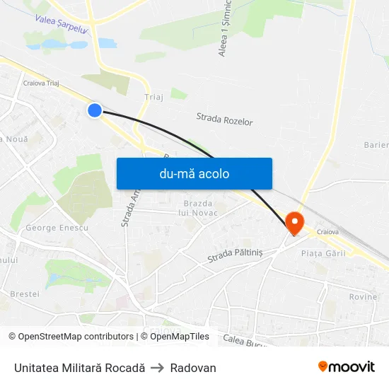 Harta de Unitatea Militară Rocadă către Radovan