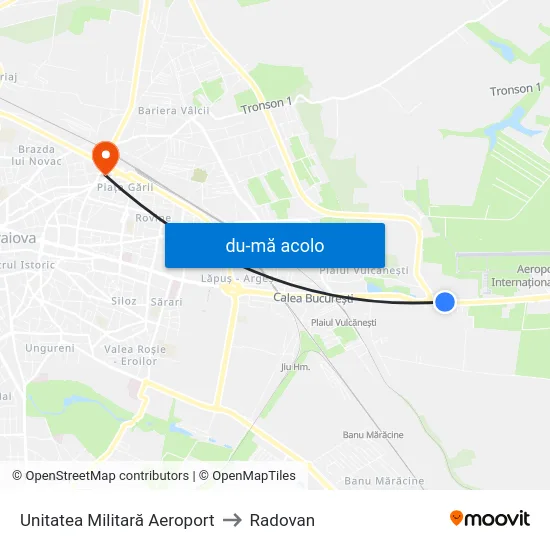 Harta de Unitatea Militară Aeroport către Radovan