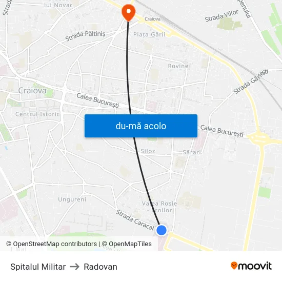 Harta de Spitalul Militar către Radovan