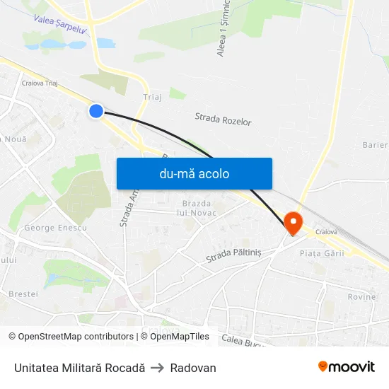 Harta de Unitatea Militară Rocadă către Radovan