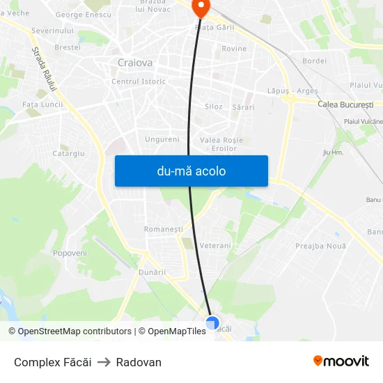 Harta de Complex Făcăi către Radovan