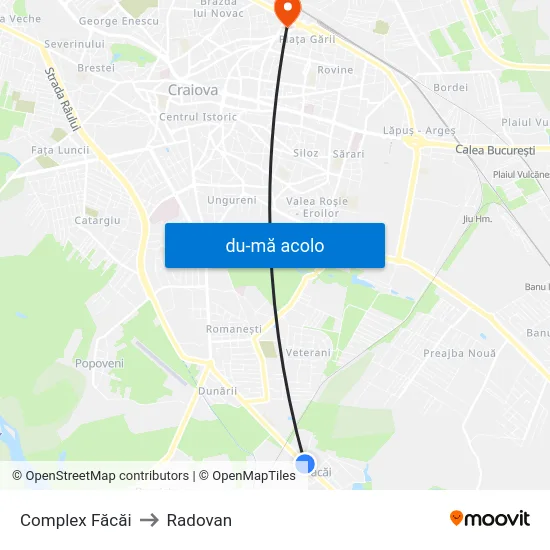 Harta de Complex Făcăi către Radovan