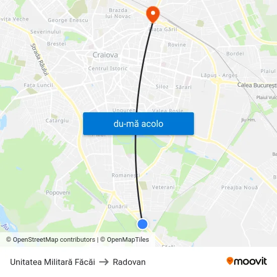 Harta de Unitatea Militară Făcăi către Radovan