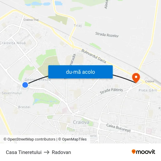 Harta de Casa Tineretului către Radovan