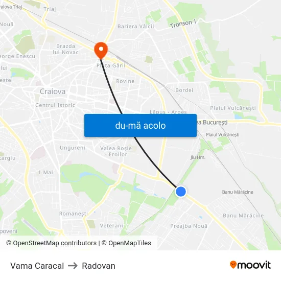 Harta de Vama Caracal către Radovan