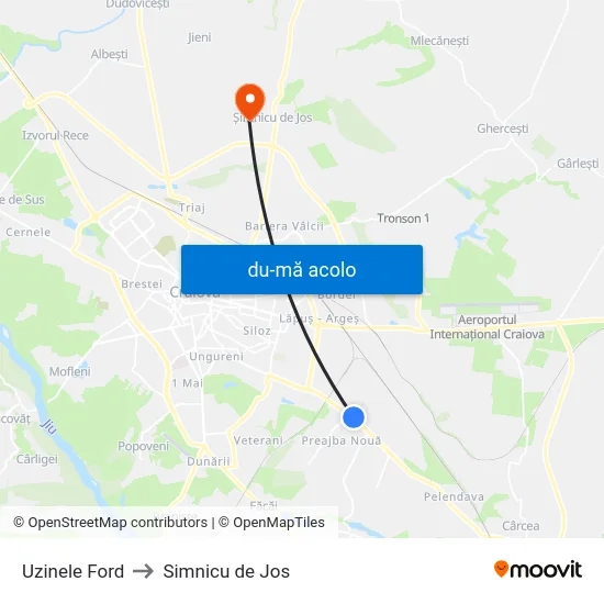 Harta de Uzinele Ford către Simnicu de Jos