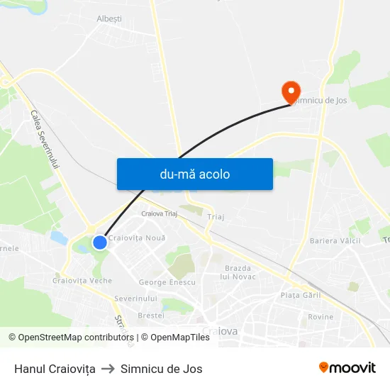 Harta de Hanul Craiovița către Simnicu de Jos