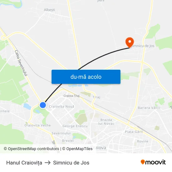 Harta de Hanul Craiovița către Simnicu de Jos