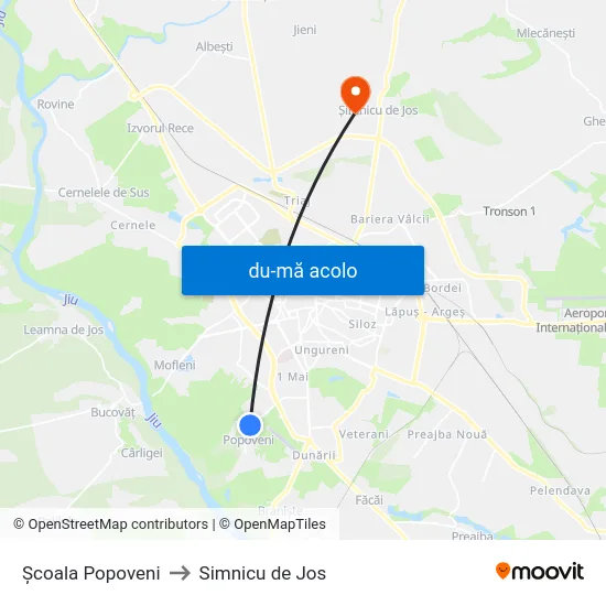 Harta de Școala Popoveni către Simnicu de Jos