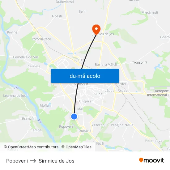 Harta de Popoveni către Simnicu de Jos