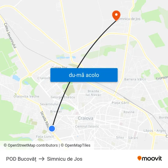 Harta de POD Bucovăț către Simnicu de Jos