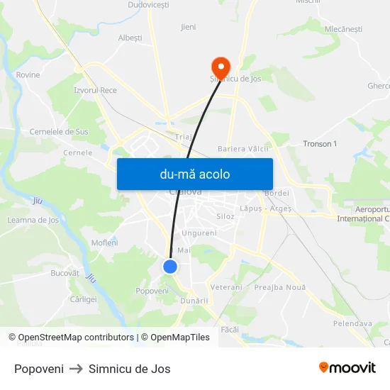 Harta de Popoveni către Simnicu de Jos