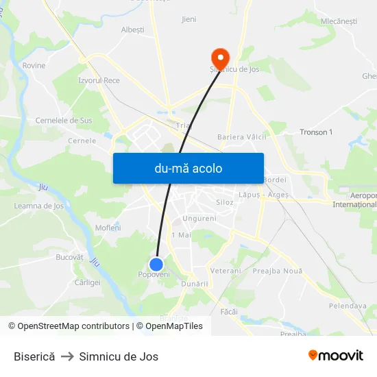 Harta de Biserică către Simnicu de Jos