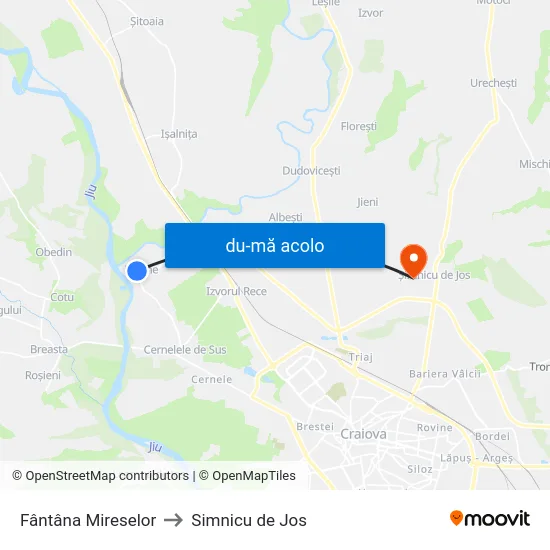 Harta de Fântâna Mireselor către Simnicu de Jos
