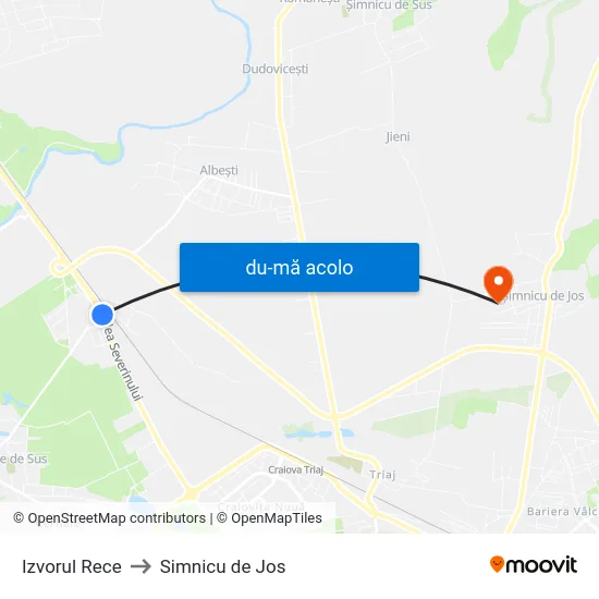 Harta de Izvorul Rece către Simnicu de Jos