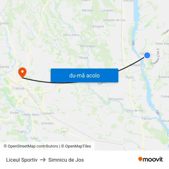 Harta de Liceul Sportiv către Simnicu de Jos