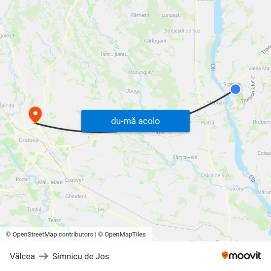 Harta de Vălcea către Simnicu de Jos